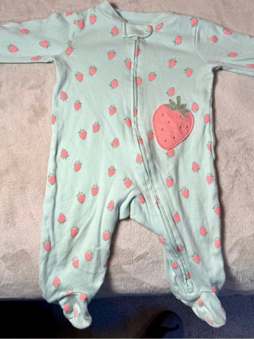 Carter's Mint Strawberry & Pink Floral Footed One-Pieces